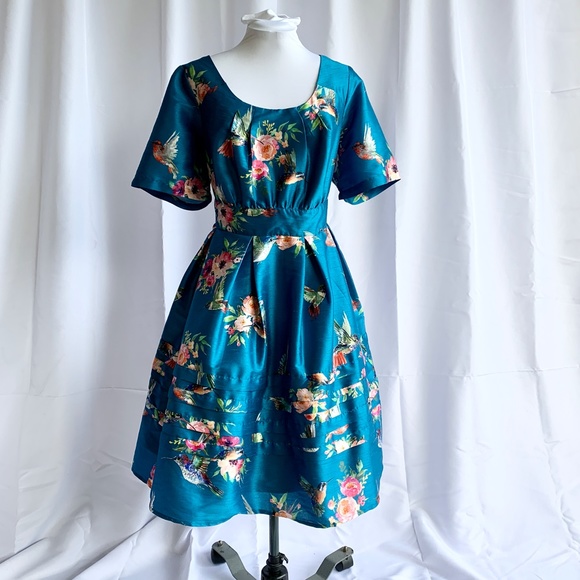 eshakti Dresses & Skirts - eShakti Blue Silk Dupioni Chelsea Bird Dress